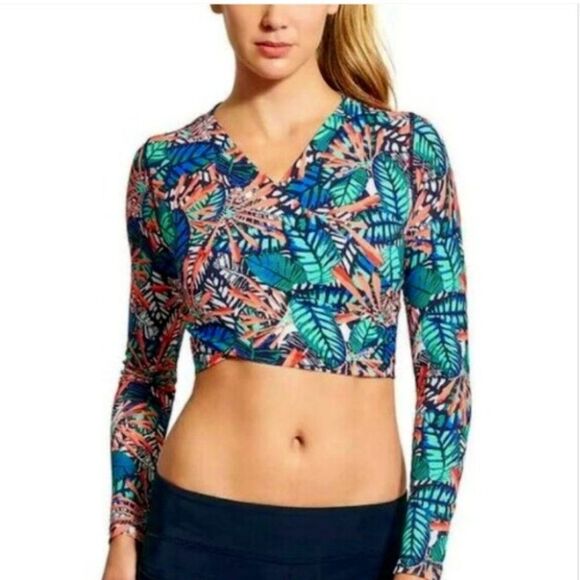 Athleta Hanalei Crop wrap top in Tropical Print size L - Picture 1 of 4
